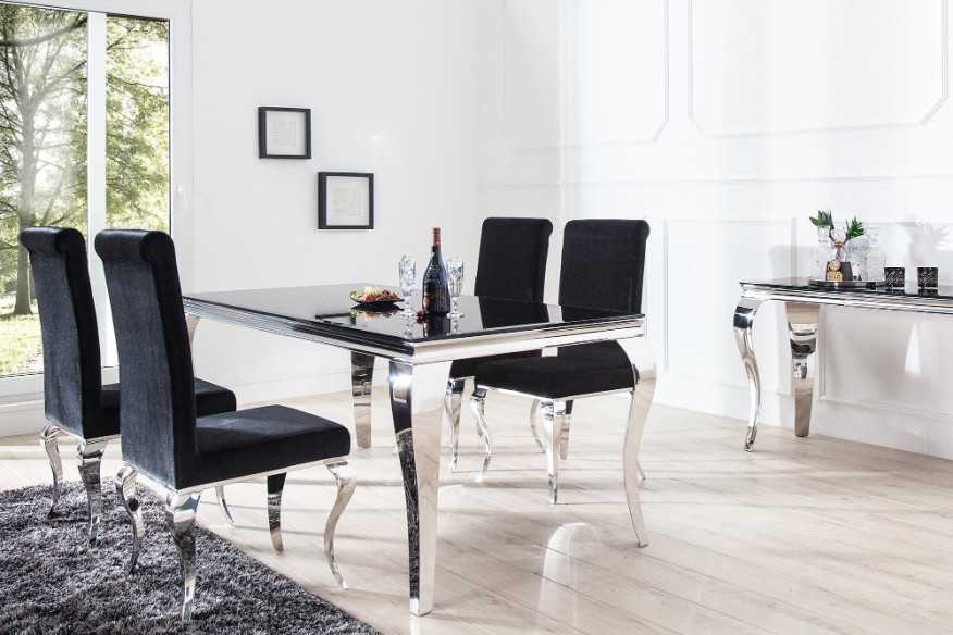 LUIS - 200CM MATBORD I SILVER/SVART GLAS