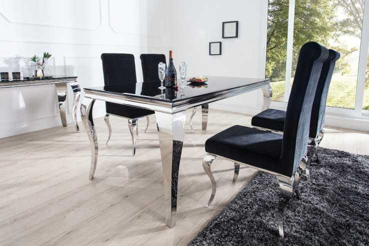 LUIS - 200CM MATBORD I SILVER/SVART GLAS