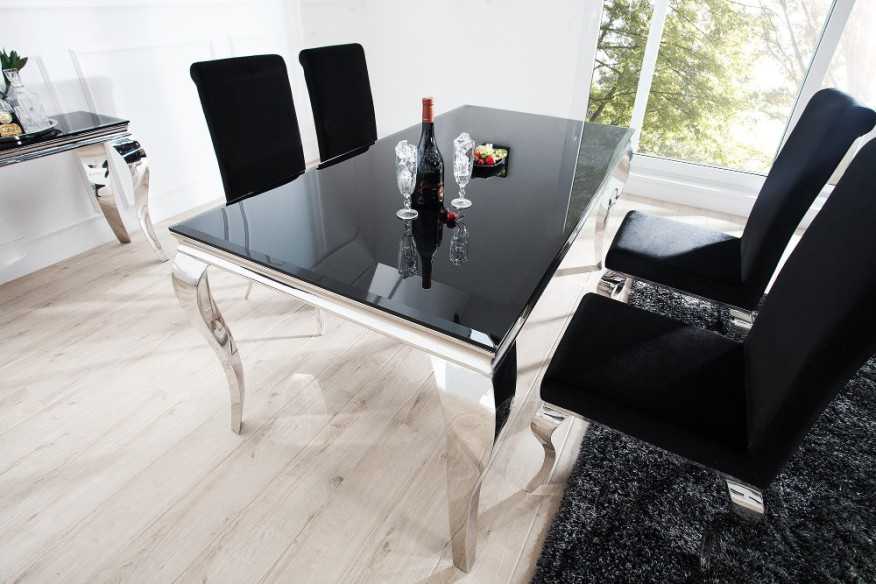 LUIS - 200CM MATBORD I SILVER/SVART GLAS