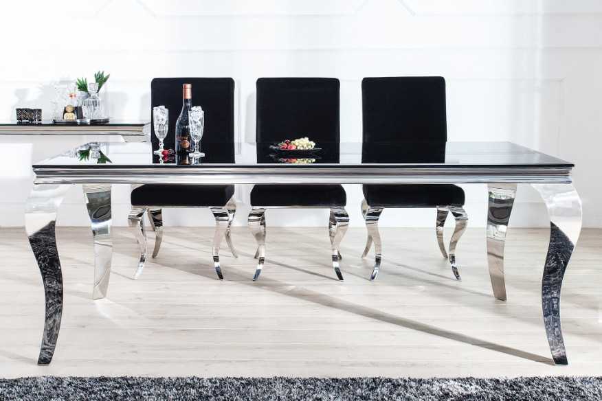 LUIS - 200CM MATBORD I SILVER/SVART GLAS