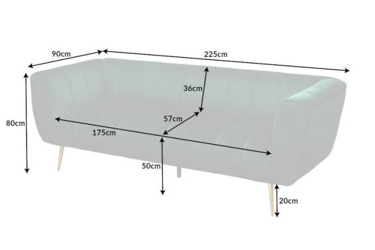 AURORA - 225CM 3-SITS SAMMETSSOFFA
