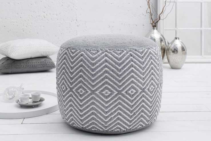 Pouf Leeds Oriental gray white woven