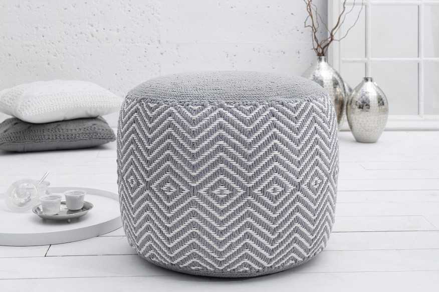 Pouf Leeds Oriental gray white woven