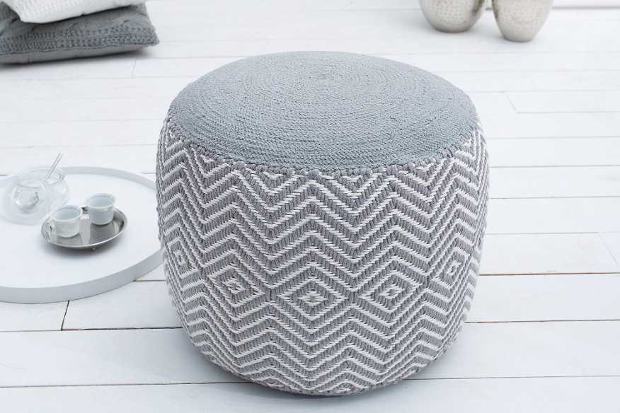 Pouf Leeds Oriental gray white woven