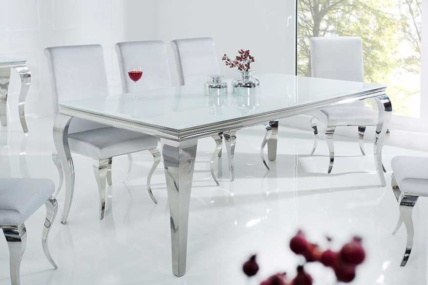 LUIS - 200CM MATBORD I SILVER/VITT GLAS