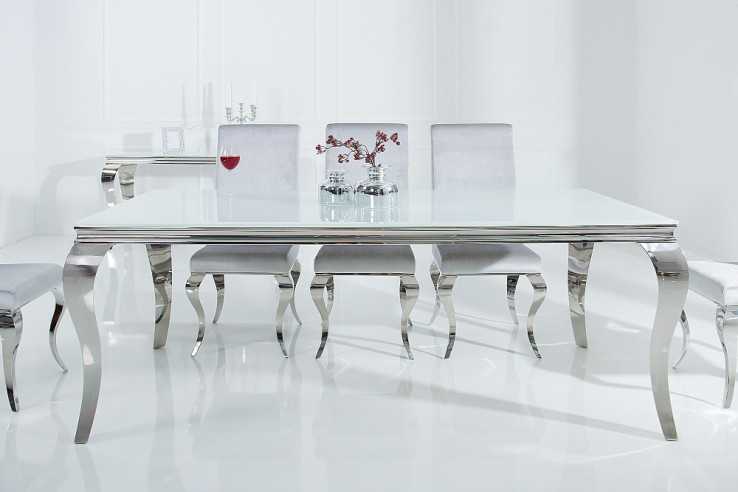 LUIS - 200CM MATBORD I SILVER/VITT GLAS