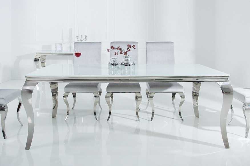 LUIS - 200CM MATBORD I SILVER/VITT GLAS