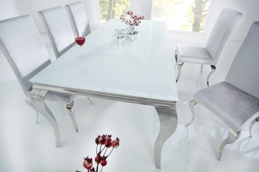 LUIS - 200CM MATBORD I SILVER/VITT GLAS