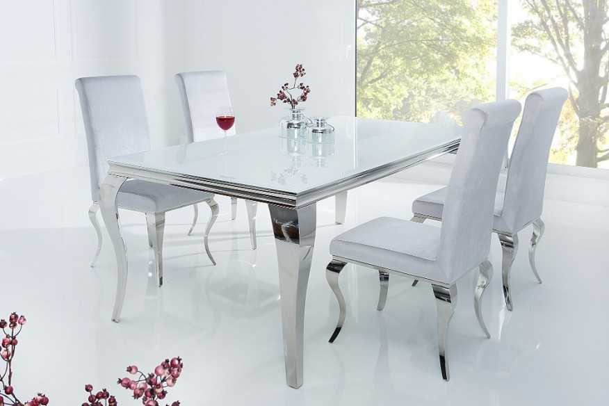 LUIS - 180CM MATBORD I SILVER/VITT GLAS