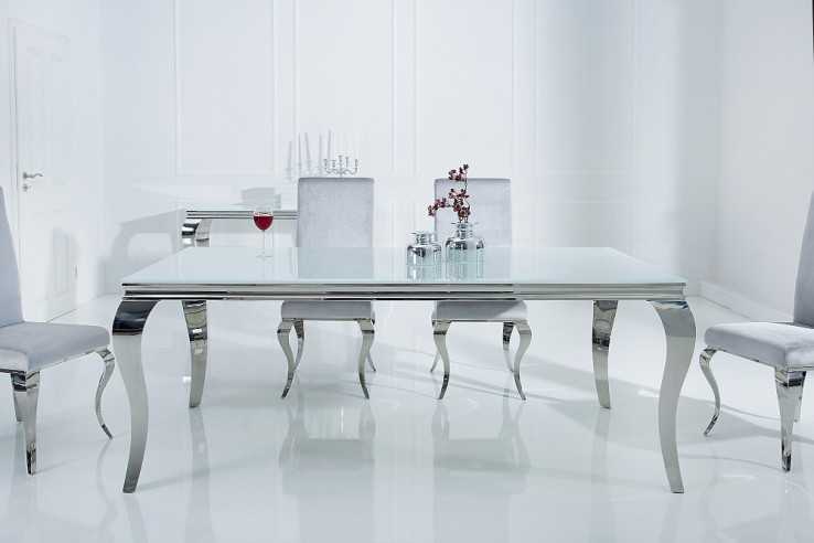 LUIS - 180CM MATBORD I SILVER/VITT GLAS
