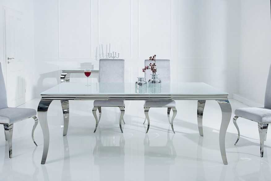 LUIS - 180CM MATBORD I SILVER/VITT GLAS