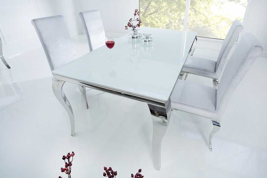 LUIS - 180CM MATBORD I SILVER/VITT GLAS