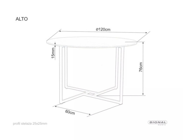 CYKLON - 120CM RUNT MATBORD, EK/SVART METALL