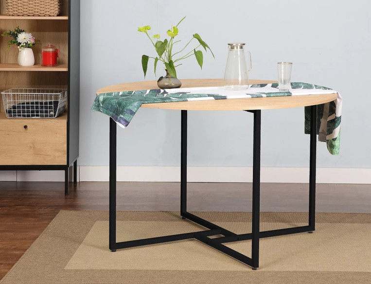 CYKLON - 120CM RUNT MATBORD, EK/SVART METALL