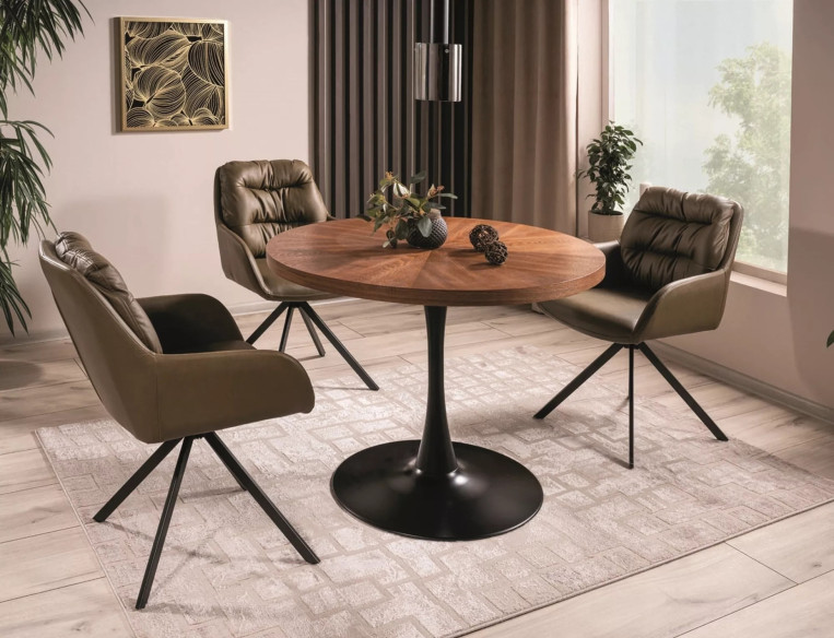 TEMPEST - 100CM RUNT HORECA-BORD, MDF VALNÖT & SVART METALL