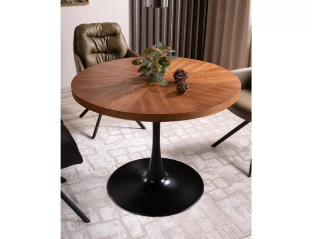 TEMPEST - 100CM RUNT HORECA-BORD, MDF VALNÖT & SVART METALL