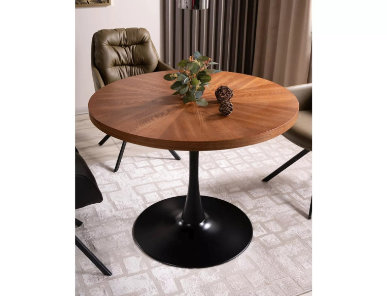 TEMPEST - 100CM RUNT HORECA-BORD, MDF VALNÖT & SVART METALL
