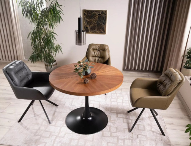 TEMPEST - 100CM RUNT HORECA-BORD, MDF VALNÖT & SVART METALL