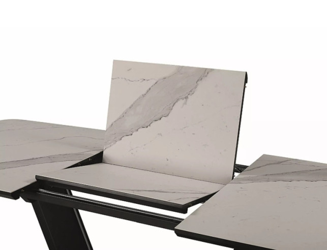 DRAKEN - 160CM MATBORD, VIT KERAMIKSKIVA, SVART STATIV, EXTENDABLE