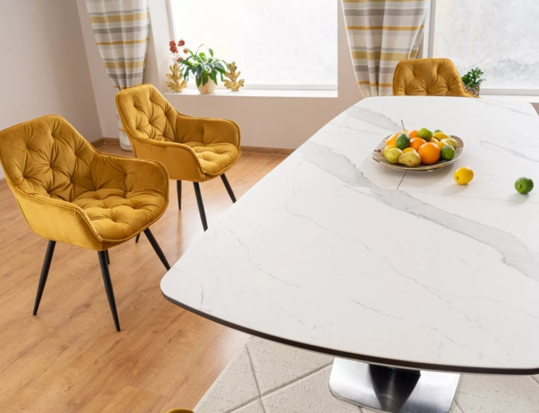 DRAKEN - 160CM MATBORD, VIT KERAMIKSKIVA, SVART STATIV, EXTENDABLE