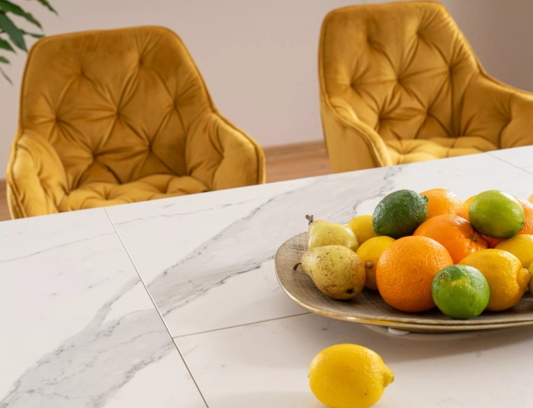 DRAKEN - 160CM MATBORD, VIT KERAMIKSKIVA, SVART STATIV, EXTENDABLE