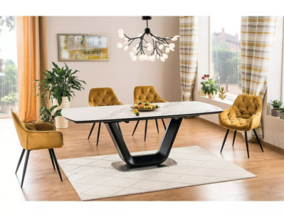 DRAKEN - 160CM MATBORD, VIT KERAMIKSKIVA, SVART STATIV, EXTENDABLE