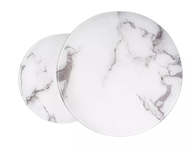 SIERRA B - 80CM RUNT SOFFBORD I GLAS, VIT MARMOREFFEKT & KROM