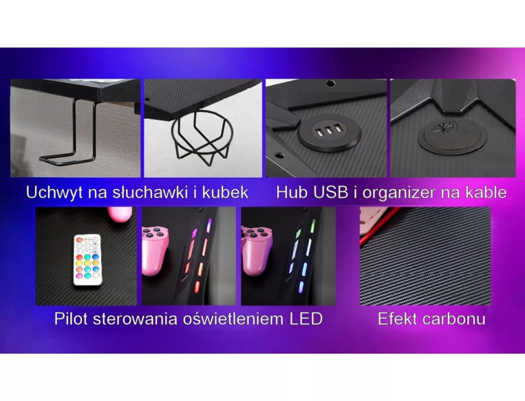 SNÖ B-216 - 120x60CM SKRIVBORD, SVART MDF & METALL, LED