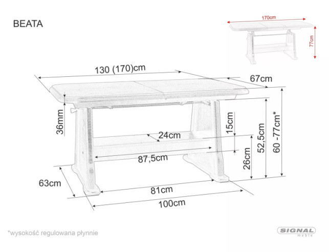REGN - 130CM HÖJ- OCH UDDRAGSBART SOFFBORD, DUBBELT I DÄB SONOMA