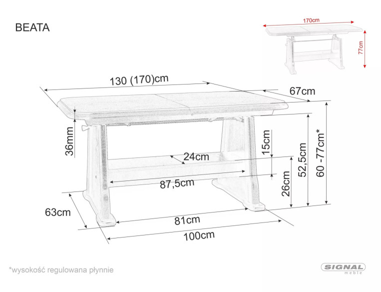 REGN - 130CM HÖJ- OCH UDDRAGSBART SOFFBORD, DUBBELT I DÄB SONOMA