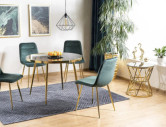 TOPP - Ø100CM MATBORD, SVART GLAS MED MARMOREFFEKT, GULDFÄRGAT STATIV