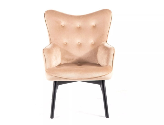 LYRAN - FOTEL VELVET, BEIGE, SVART TRÄSTOMME