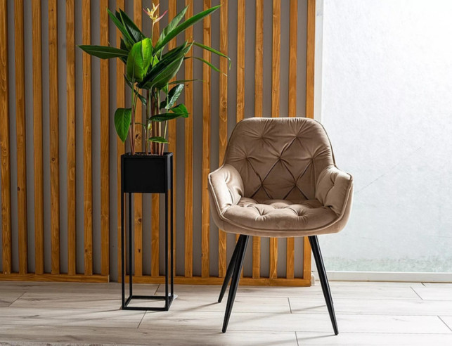DIMMA - SAMMETSKRUK, BEIGE SAMMET, SVART METALLSTATIV