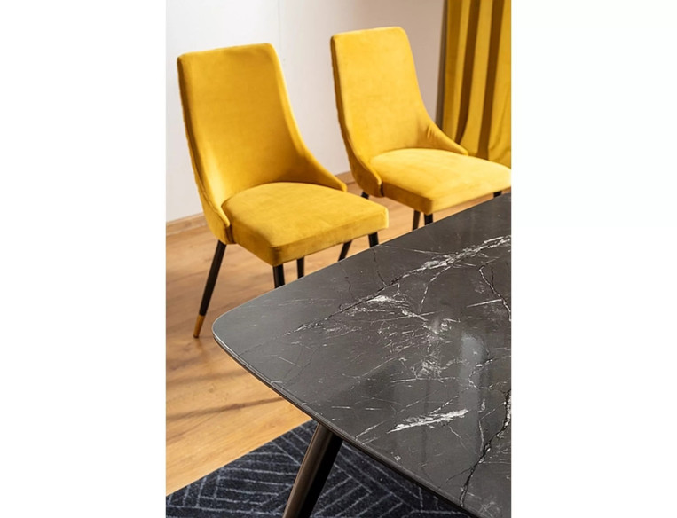 HIMMEL I - 140x80 CM MATBORD, SVART GLAS MED STENLOOK