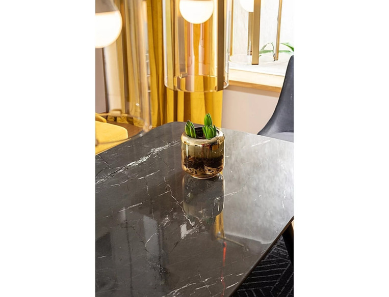 HIMMEL I - 140x80 CM MATBORD, SVART GLAS MED STENLOOK