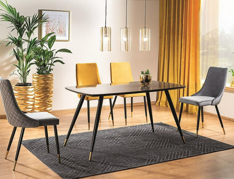 HIMMEL I - 140x80 CM MATBORD, SVART GLAS MED STENLOOK