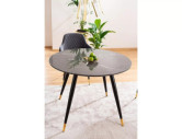 HIMMEL II - 100CM RUNT MATBORD, SVART GLAS MED STENEFFKT