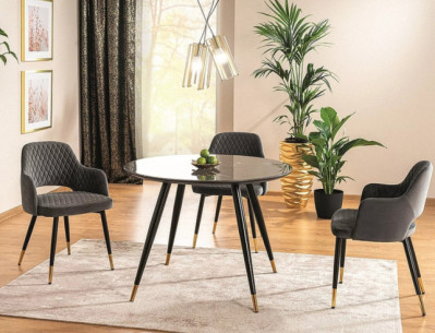 HIMMEL II - 100CM RUNT MATBORD, SVART GLAS MED STENEFFKT