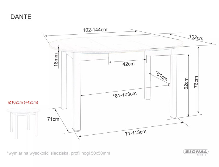LINJE - 102CM MATBORD, UTFYLLNADSSKIVA, DUBBELT TILL 144CM