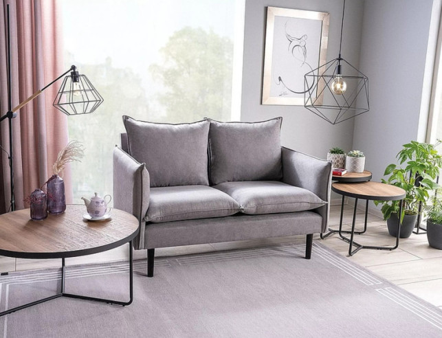 SIERRA II - 80CM RUND LÅGSOFFBORDSSET, VALNÖT/SVART METALL