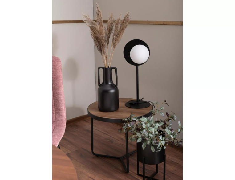 SIERRA II - 80CM RUND LÅGSOFFBORDSSET, VALNÖT/SVART METALL