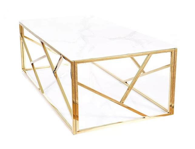 CYKLON II - 120x60CM SOFFBORD, VITT GLAS, GULDFÄRGAT METALLSTÄLL