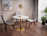 STABIL - 90CM RUNT BORD, VIT KERAMIK CALACATTA, GULDMETALL