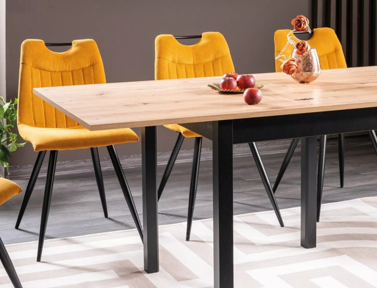 FJORD - 80CM MATBORD, RUNT BORD I LAMINAT, UTFÄLLBART TILL 160CM, EK/ SVART