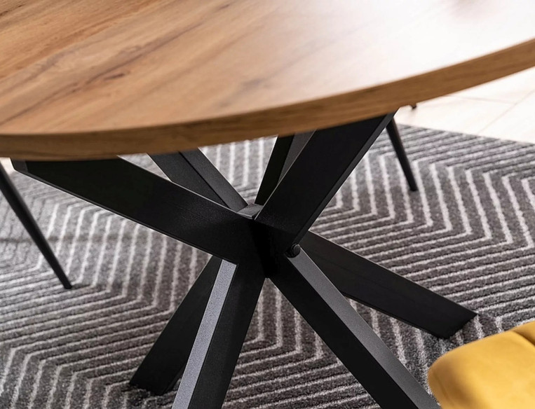 DELTA - 100CM RUNT MATBORD, UTFÄLLBART, EKARTAD MDF/METALL, SVART STATIV