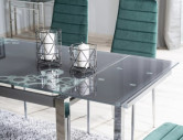 ÄDEL - 110–170CM MATBORD, SVART GLAS, KROMAT UNDERREDE, UTDRAGSBAR