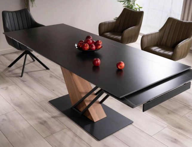 VIND - 180 CM MATBORD, UTDRAGBART KERAMIKSKIVA SVART MARMOR