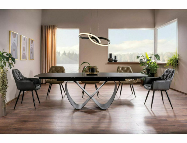 ORION - 160CM MATBORD, SVART KERAMIK/GLAS, UTFÄLLBART TILL 240CM
