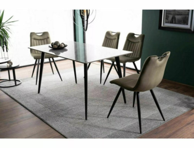 ORION - 140CM MATBORD, GRÅ KERAMIK MED MARMOREFFEKT, SVART METALLSTATIV 2