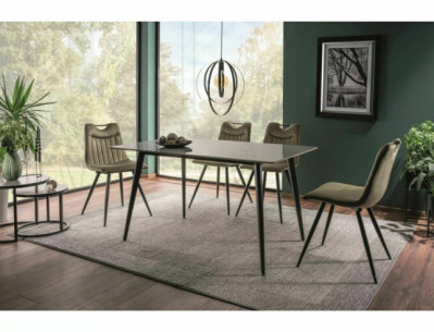 ORION - 140CM MATBORD, GRÅ KERAMIK MED MARMOREFFEKT, SVART METALLSTATIV